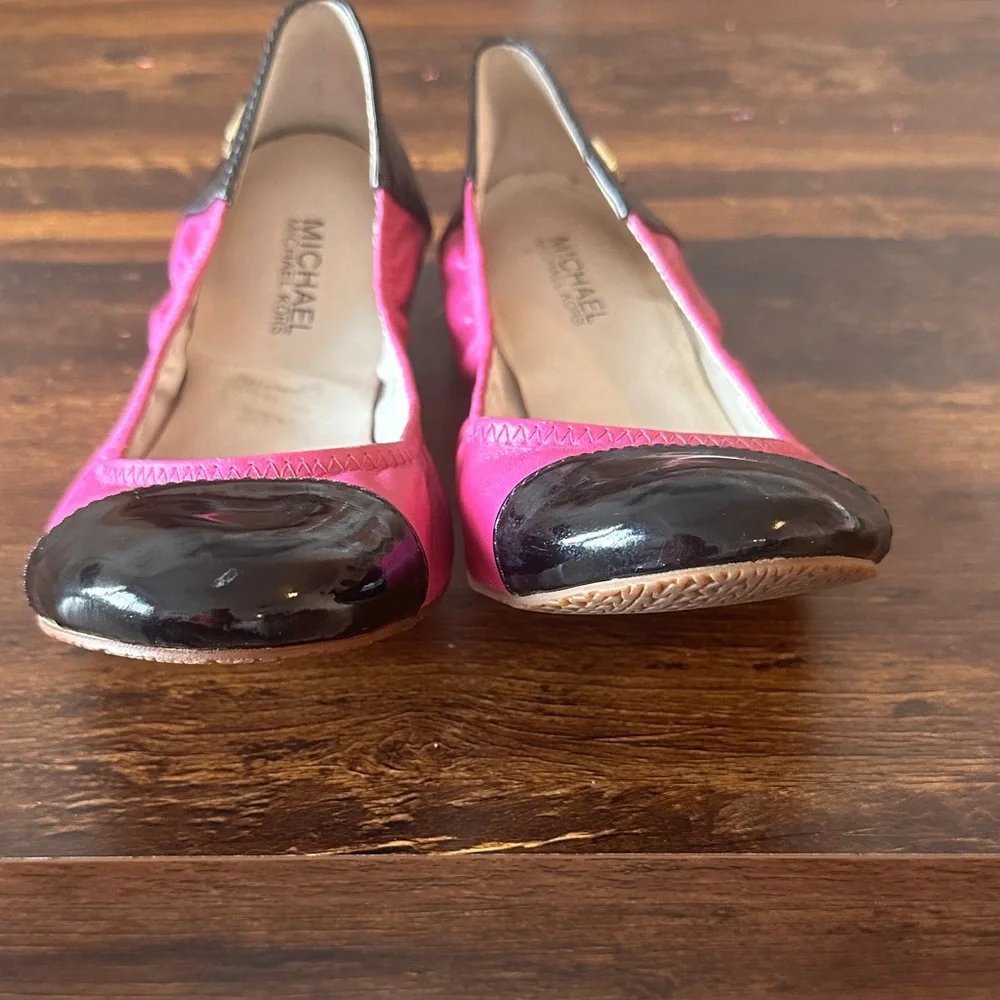 Michael Kors Hot Pink Flats with Black Patent Cap Toe